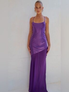 Runaway The Label Purple Satin Maxi Dress